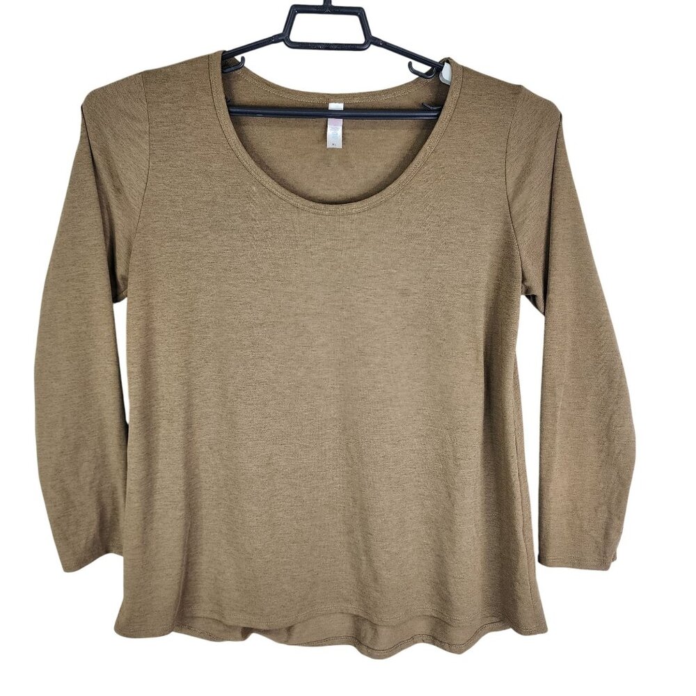 Womens Brown LuLaRoe Top Long Sleeve Round Neck Polyester Stretch Size XL